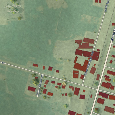 Second close-up of the map of Ashkum, Illinois print showing more streets and buildings