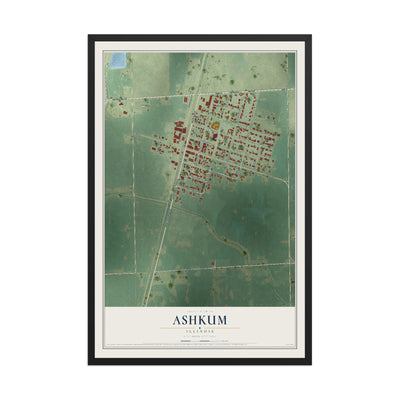 Map of Ashkum, Illinois, 12 x 18 inch print in a black wood frame