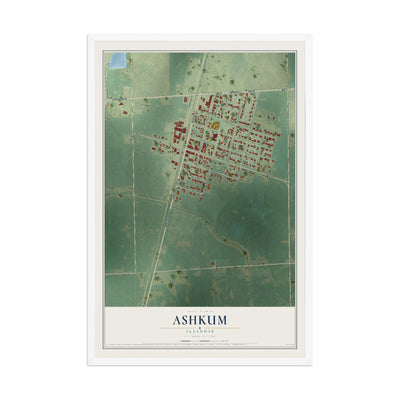 Map of Ashkum, Illinois, 12 x 18 inch print in a white wood frame