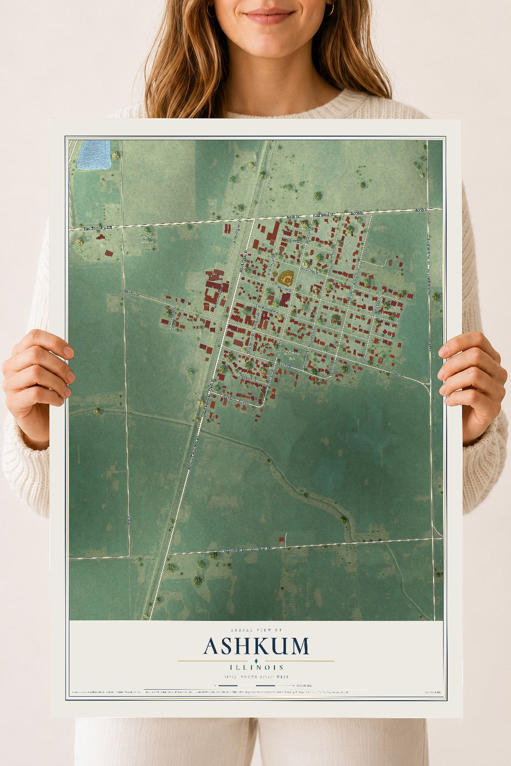 Map of Ashkum, Illinois, 18 x 24 inch unframed archival matte print