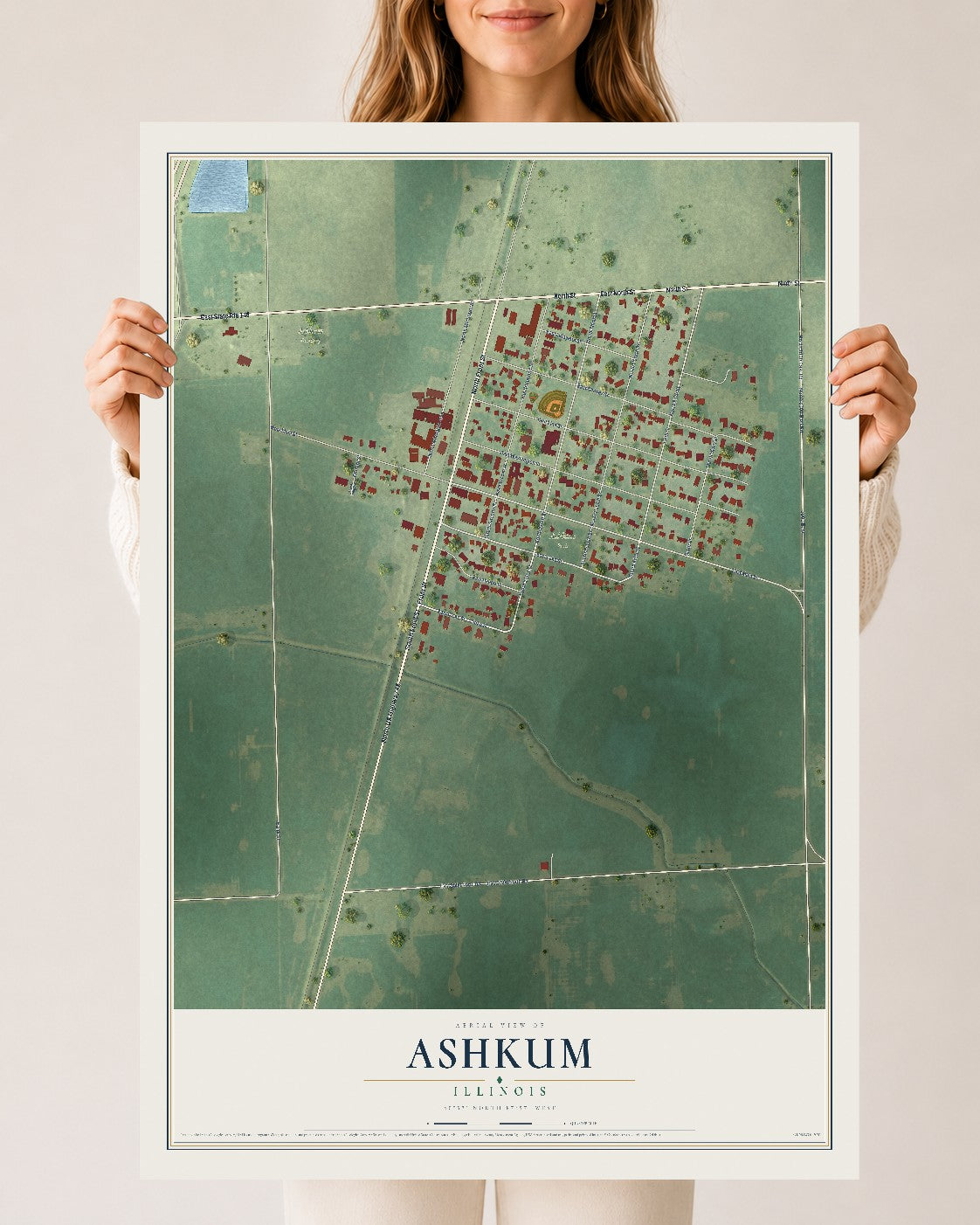 Map of Ashkum, Illinois, 24 x 36 inch unframed archival matte print