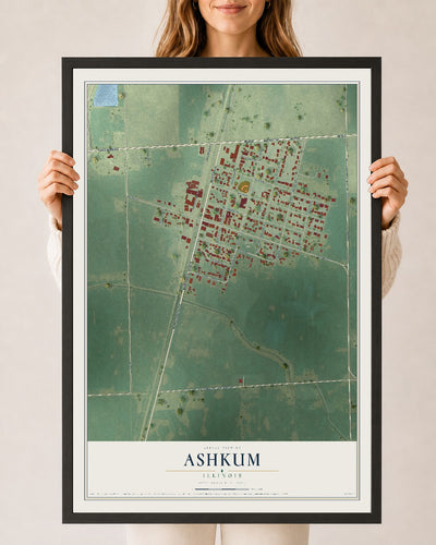 Map of Ashkum, Illinois, 24 x 36 inch print in a black wood frame