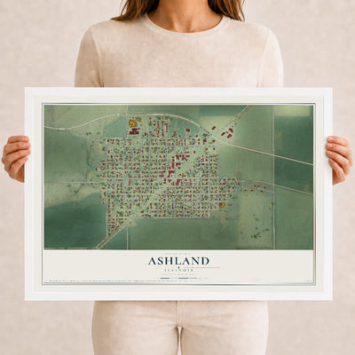 Map of Ashland, Illinois, 12 x 18 inch print in a white wood frame