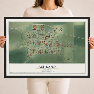 Map of Ashland, Illinois, 18 x 24 inch print in a black wood frame