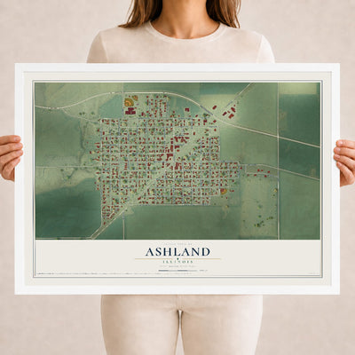 Map of Ashland, Illinois, 18 x 24 inch print in a white wood frame