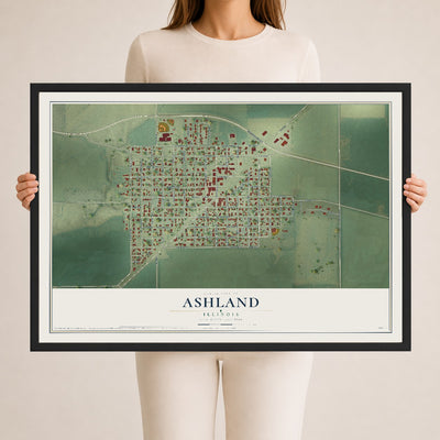 Map of Ashland, Illinois, 24 x 36 inch print in a black wood frame