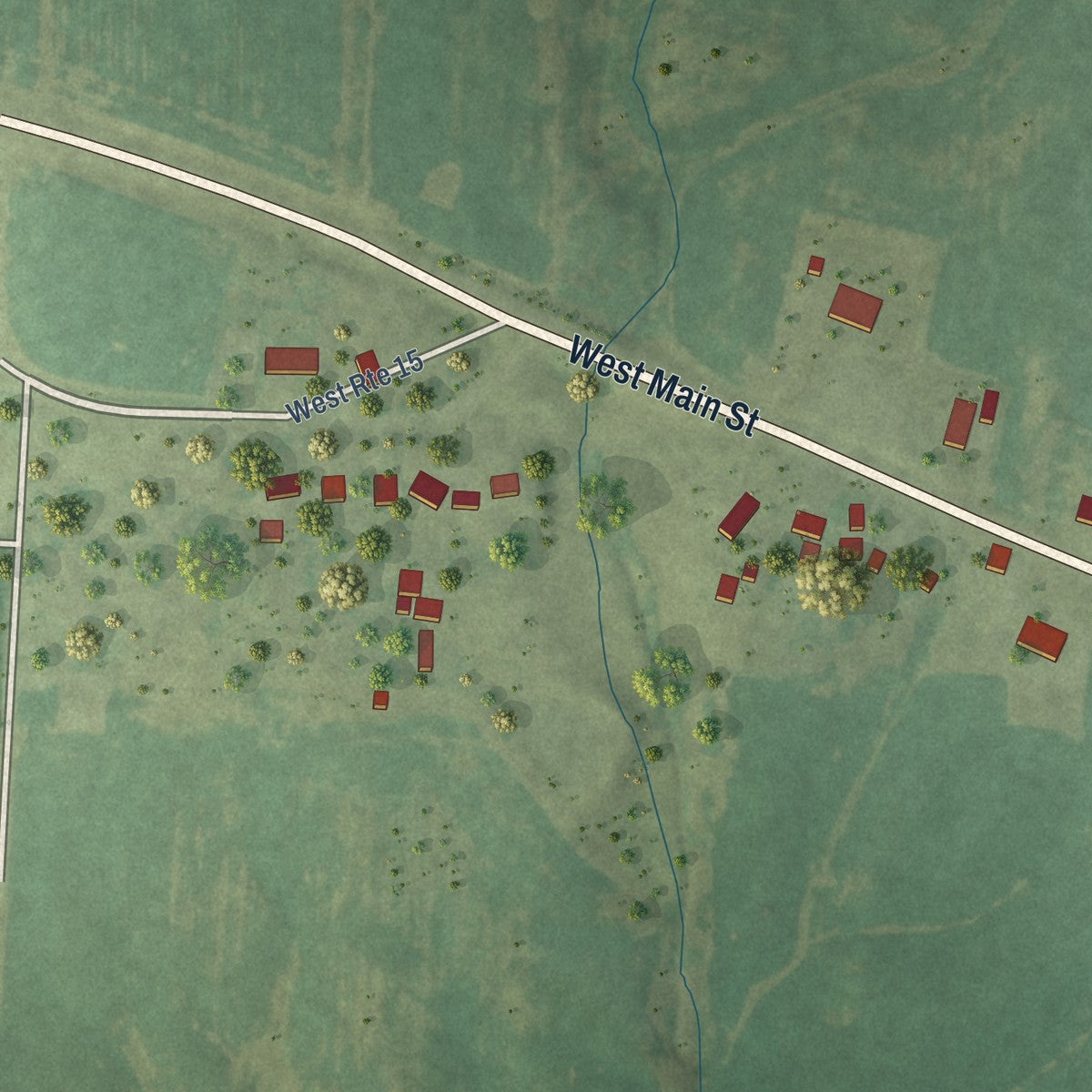 Second close-up of the map of Ashley, Illinois print showing more streets and buildings