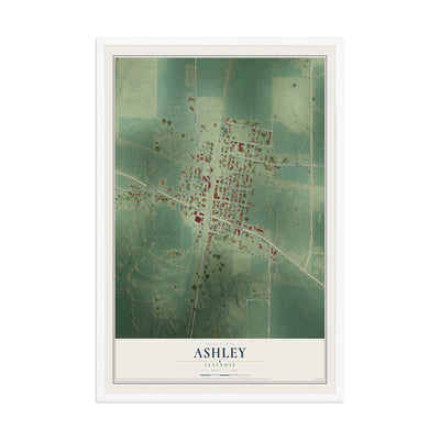 Map of Ashley, Illinois, 12 x 18 inch print in a white wood frame
