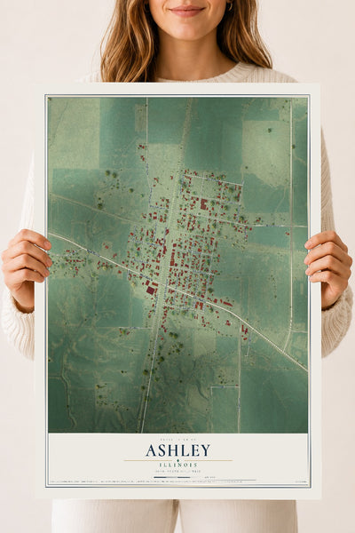 Map of Ashley, Illinois, 18 x 24 inch unframed archival matte print