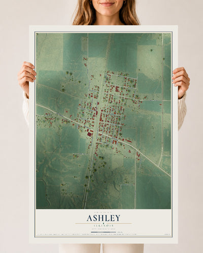 Map of Ashley, Illinois, 24 x 36 inch unframed archival matte print