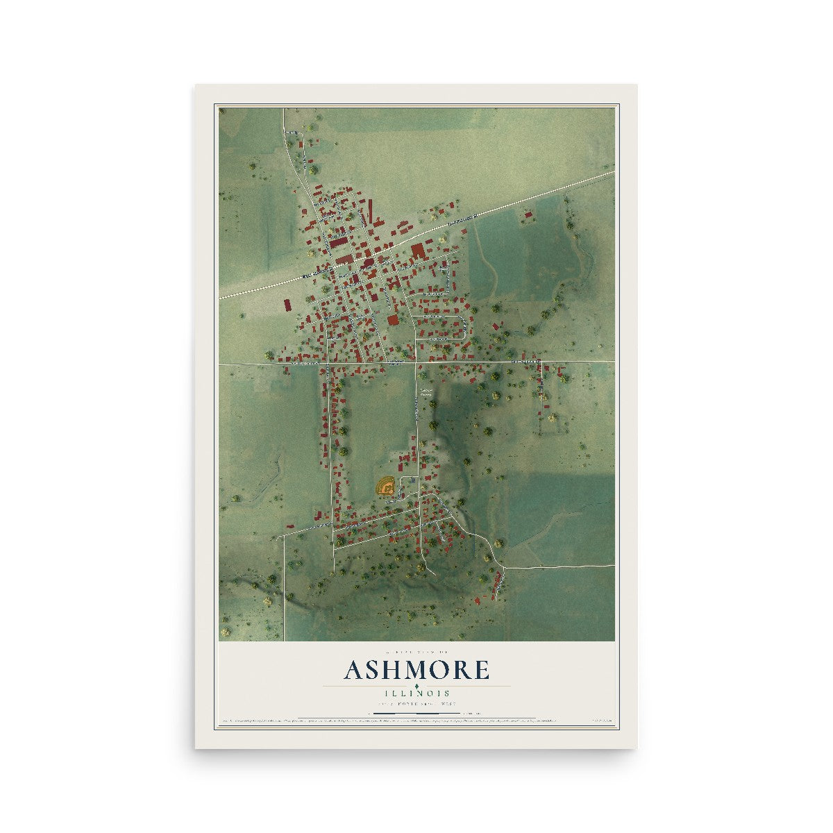 Map of Ashmore, Illinois, 12 x 18 inch unframed archival matte print