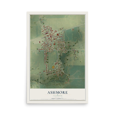 Map of Ashmore, Illinois, 12 x 18 inch unframed archival matte print