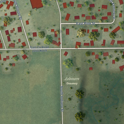 Second close-up of the map of Ashmore, Illinois print showing more streets and buildings