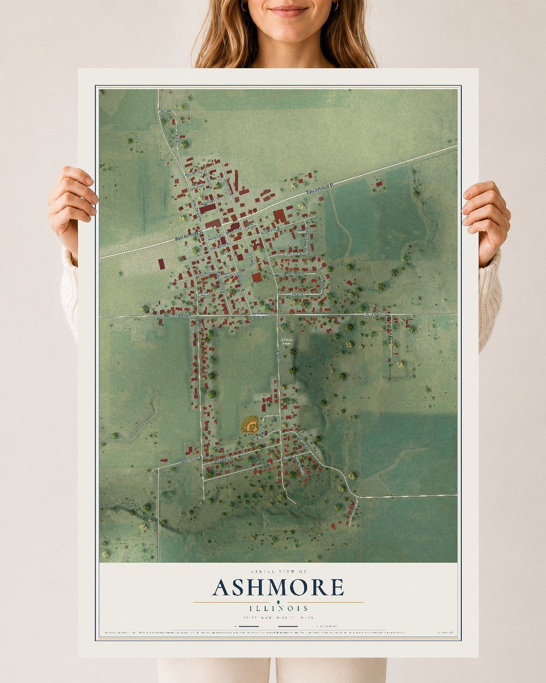 Map of Ashmore, Illinois, 24 x 36 inch unframed archival matte print