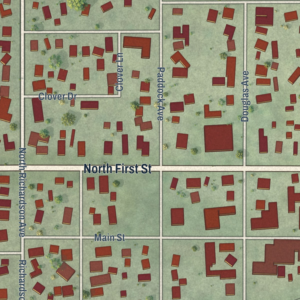 Close-up of the map of Ashton, Illinois print showing street and building detail