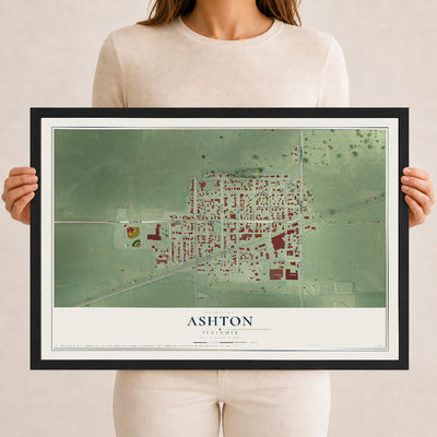 Map of Ashton, Illinois, 12 x 18 inch print in a black wood frame