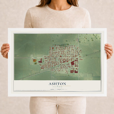Map of Ashton, Illinois, 12 x 18 inch print in a white wood frame