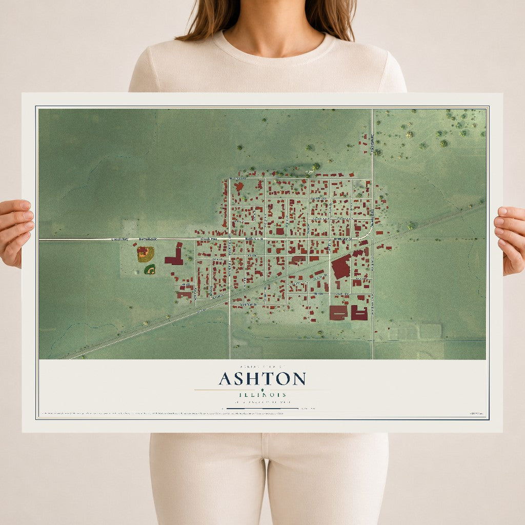 Map of Ashton, Illinois, 18 x 24 inch unframed archival matte print