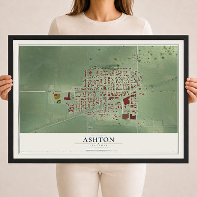 Map of Ashton, Illinois, 18 x 24 inch print in a black wood frame