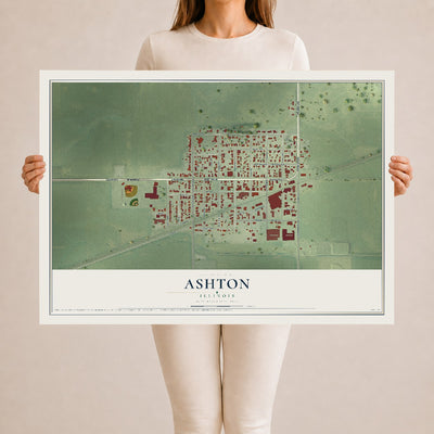 Map of Ashton, Illinois, 24 x 36 inch unframed archival matte print