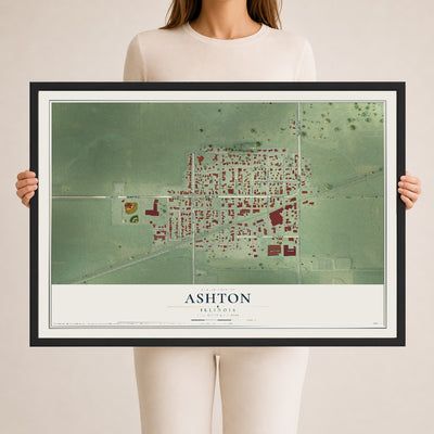 Map of Ashton, Illinois, 24 x 36 inch print in a black wood frame