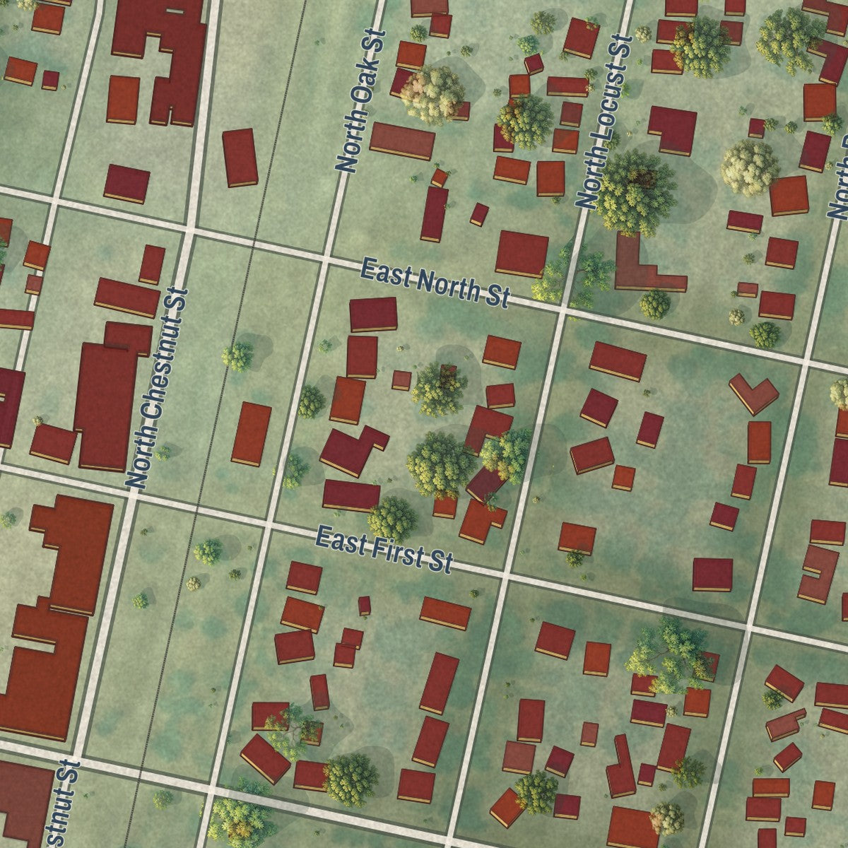Close-up of the map of Assumption, Illinois print showing street and building detail