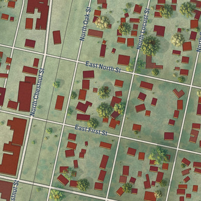 Close-up of the map of Assumption, Illinois print showing street and building detail