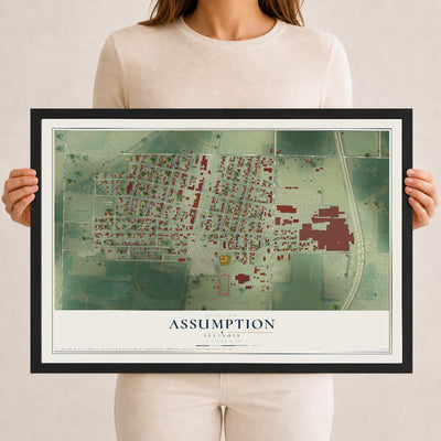 Map of Assumption, Illinois, 12 x 18 inch print in a black wood frame