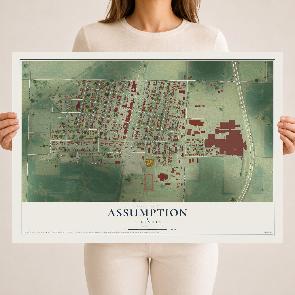 Map of Assumption, Illinois, 18 x 24 inch unframed archival matte print