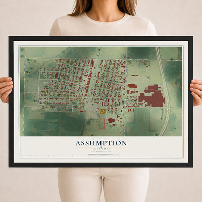 Map of Assumption, Illinois, 18 x 24 inch print in a black wood frame