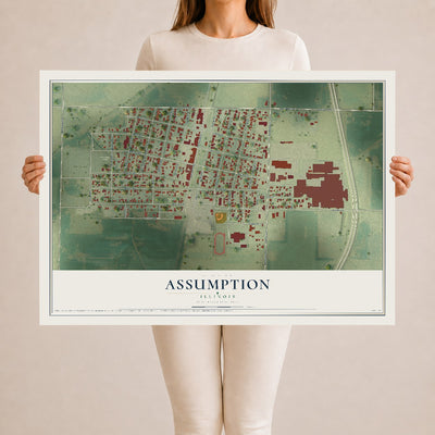 Map of Assumption, Illinois, 24 x 36 inch unframed archival matte print