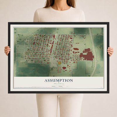 Map of Assumption, Illinois, 24 x 36 inch print in a black wood frame