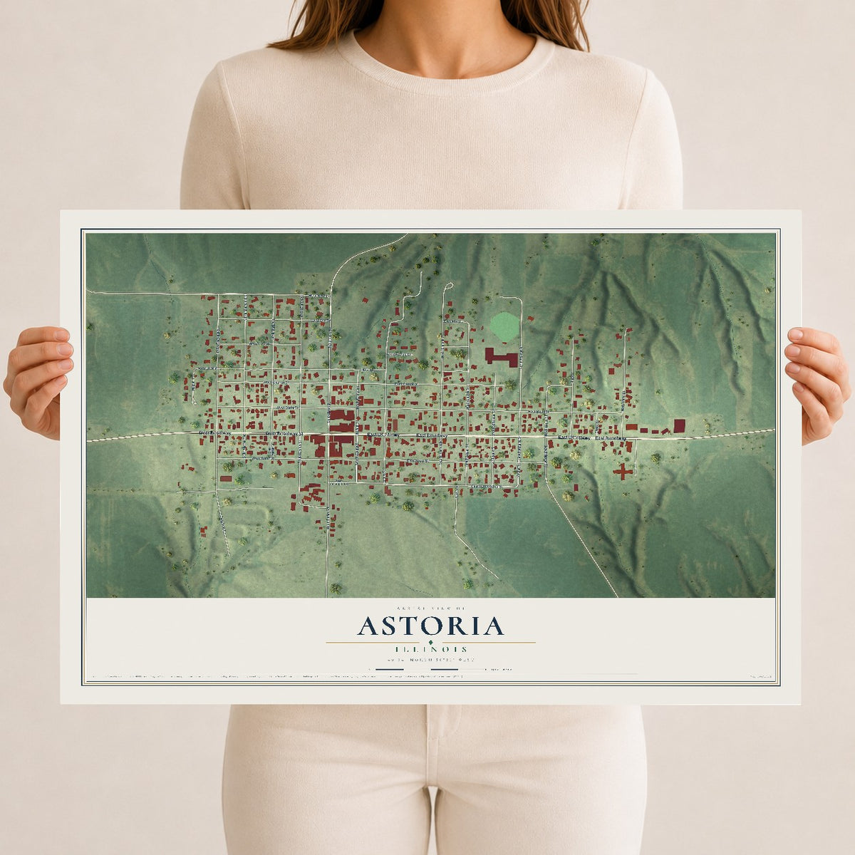 Map of Astoria, Illinois, 12 x 18 inch unframed archival matte print