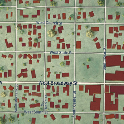 Close-up of the map of Astoria, Illinois print showing street and building detail