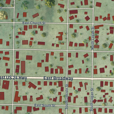 Second close-up of the map of Astoria, Illinois print showing more streets and buildings