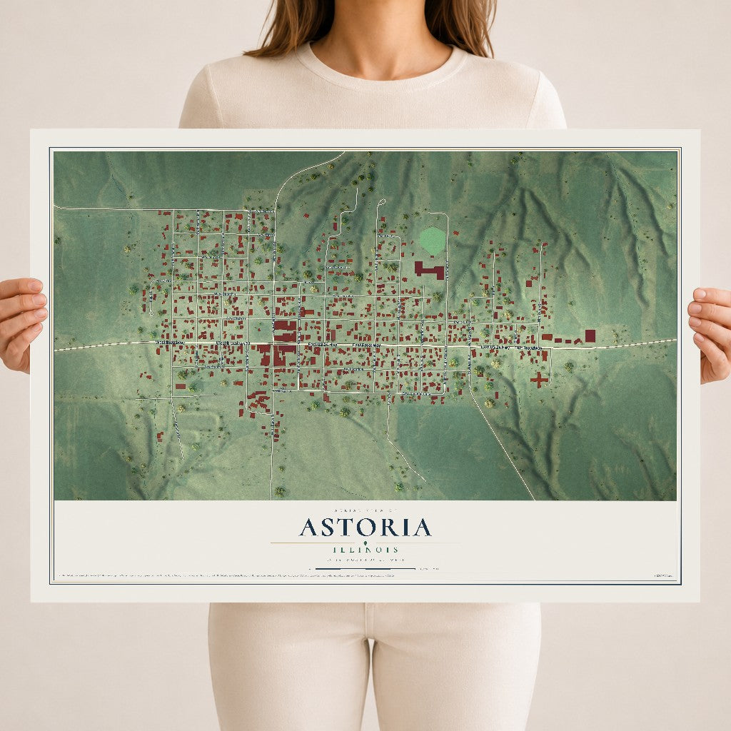 Map of Astoria, Illinois, 18 x 24 inch unframed archival matte print