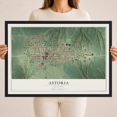 Map of Astoria, Illinois, 18 x 24 inch print in a black wood frame