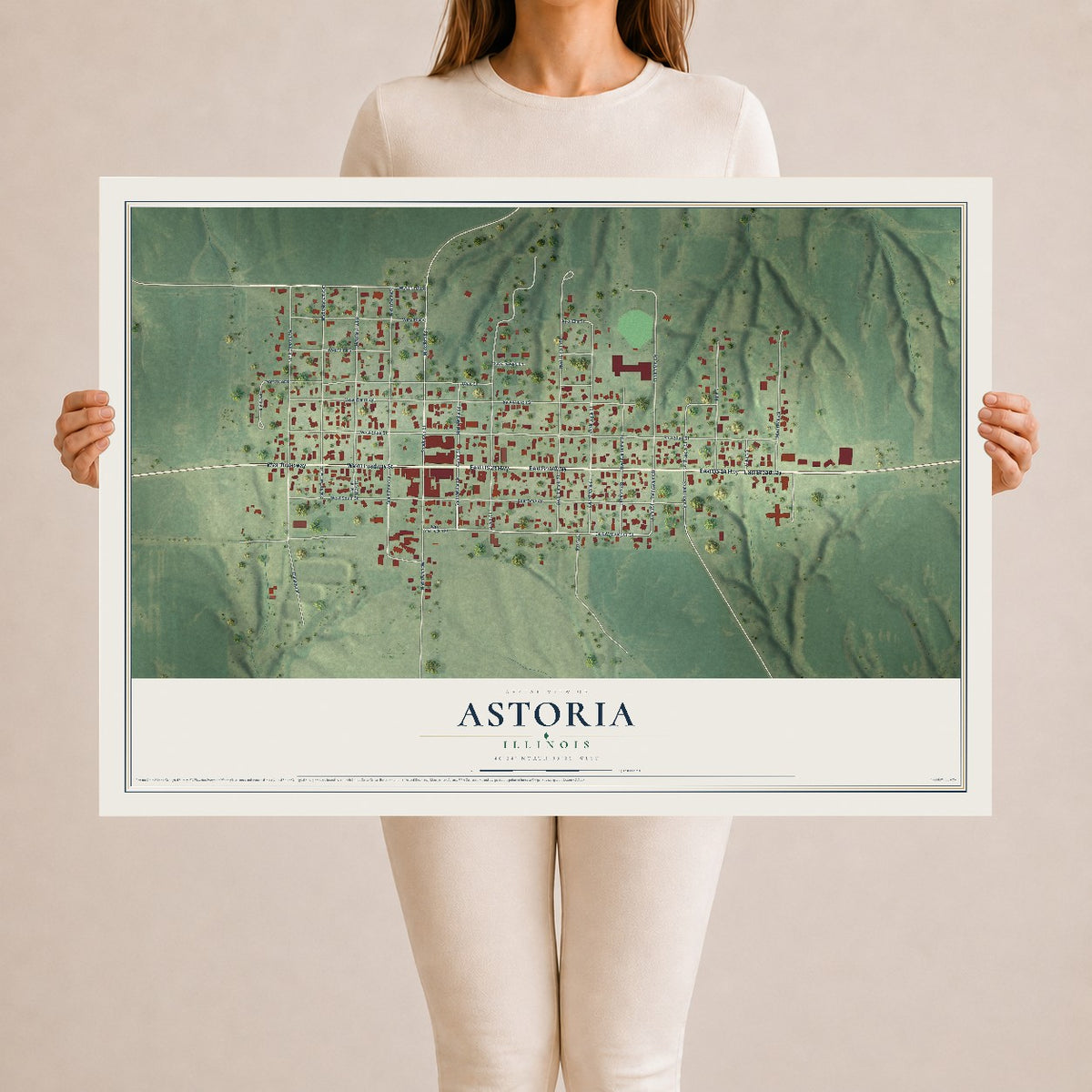 Map of Astoria, Illinois, 24 x 36 inch unframed archival matte print