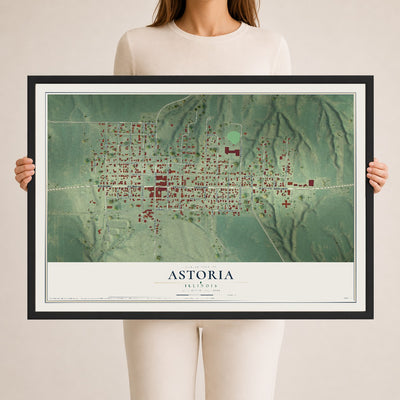 Map of Astoria, Illinois, 24 x 36 inch print in a black wood frame