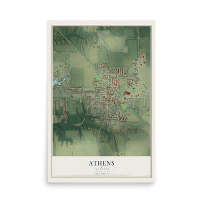 Map of Athens, Illinois, 12 x 18 inch unframed archival matte print