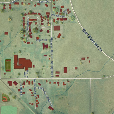 Second close-up of the map of Athens, Illinois print showing more streets and buildings