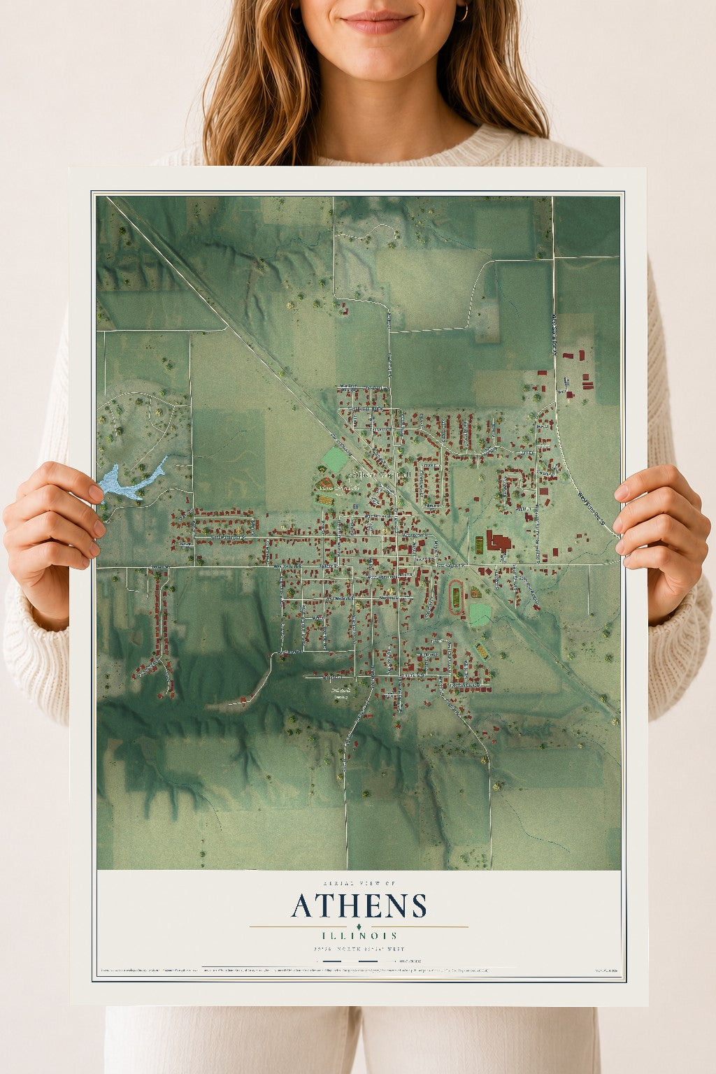 Map of Athens, Illinois, 18 x 24 inch unframed archival matte print
