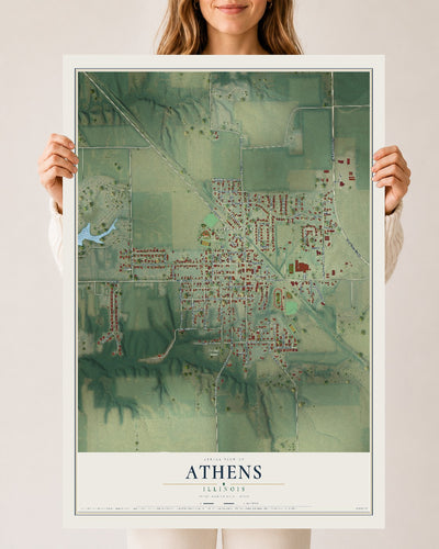 Map of Athens, Illinois, 24 x 36 inch unframed archival matte print
