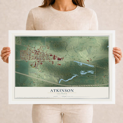 Map of Atkinson, Illinois, 12 x 18 inch print in a white wood frame