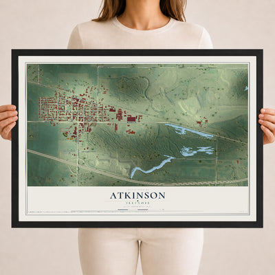 Map of Atkinson, Illinois, 18 x 24 inch print in a black wood frame