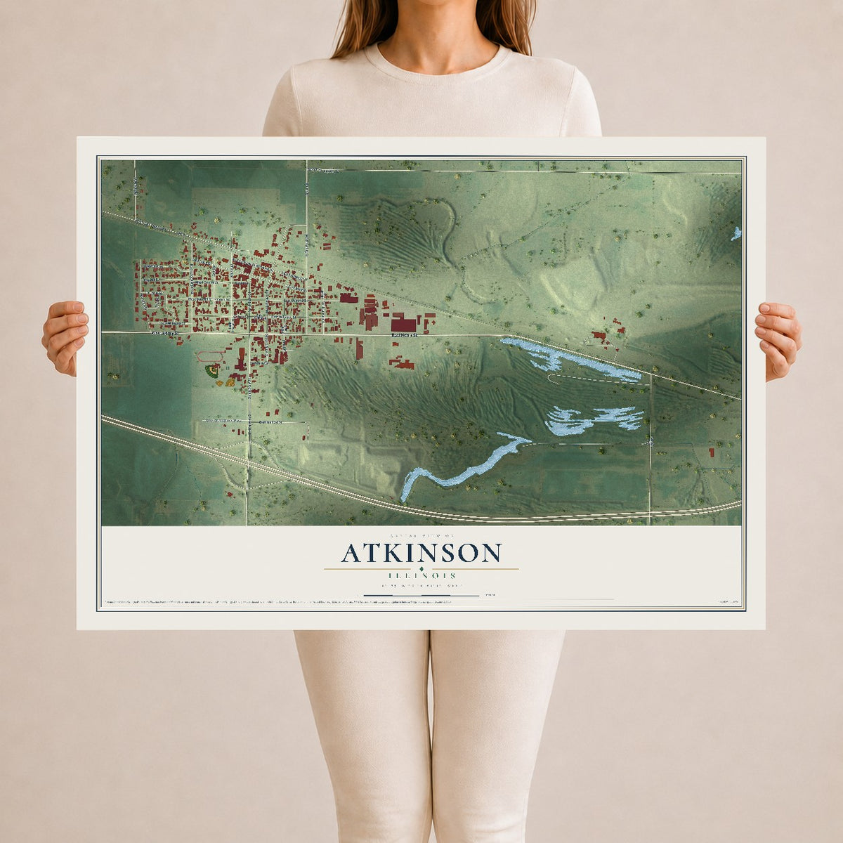 Map of Atkinson, Illinois, 24 x 36 inch unframed archival matte print