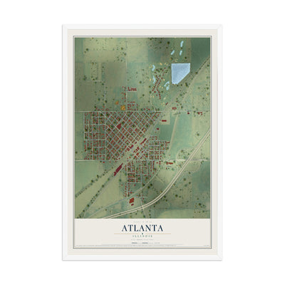 Map of Atlanta, Illinois, 12 x 18 inch print in a white wood frame