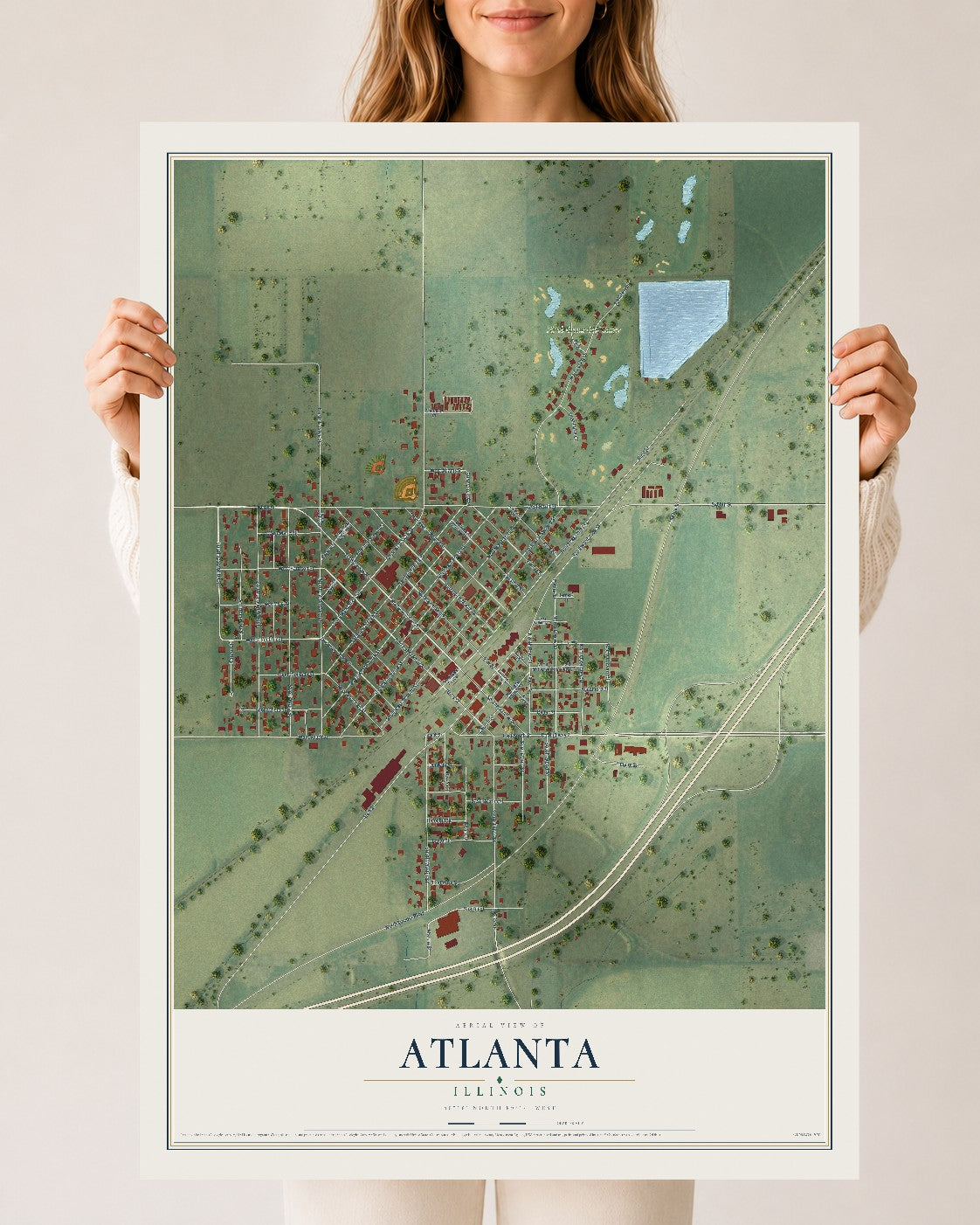 Map of Atlanta, Illinois, 24 x 36 inch unframed archival matte print