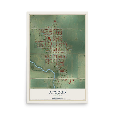 Map of Atwood, Illinois, 12 x 18 inch unframed archival matte print