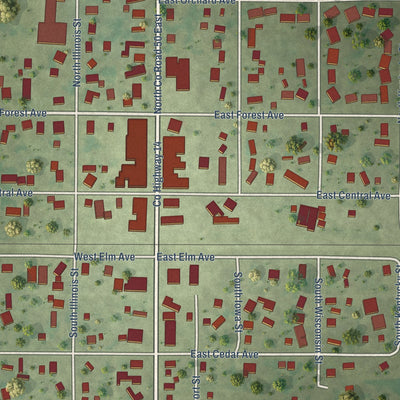 Close-up of the map of Atwood, Illinois print showing street and building detail